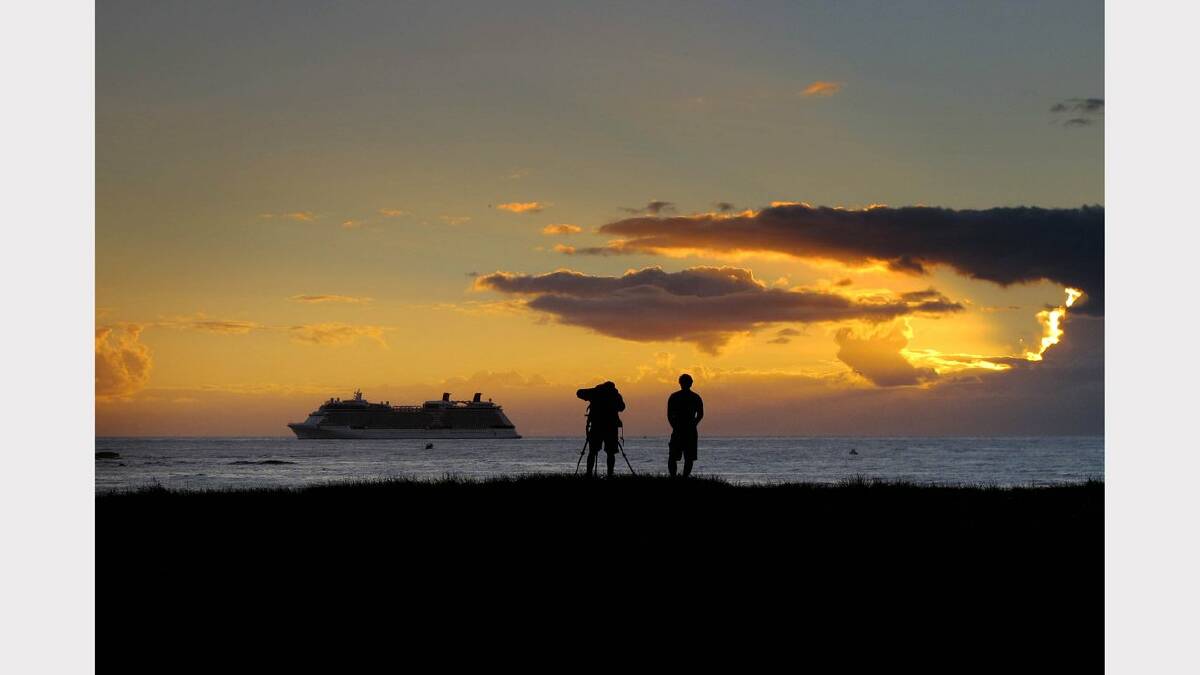 Celebrity Solstice enters the Port of Newcastle at sunrise. Picture: Darren Pateman