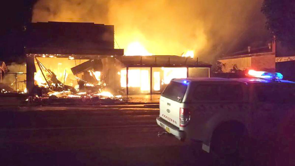 Emergency services were called to a fire that destroyed two buildings in Brewarrina on Sunday night. Photo: KATHERINE MATTS.