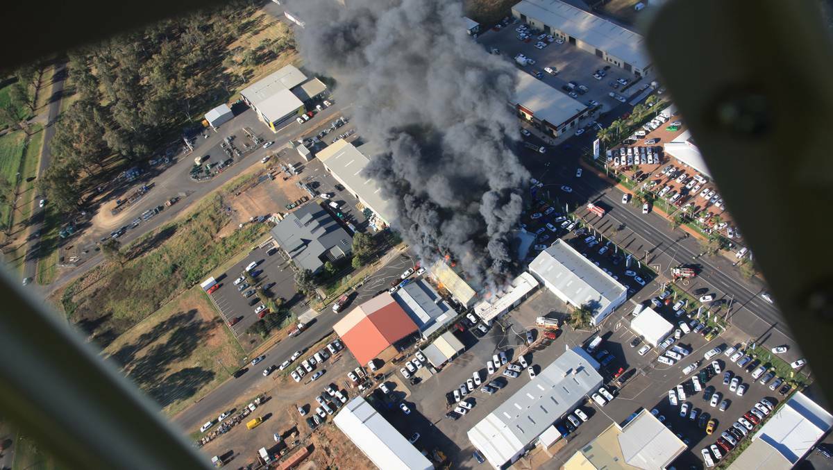 Aerial shots of the fire at a Dubbo panel beater
Photos: DAVID BRILL