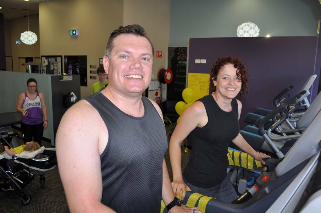 Amy and Rob McIntyre raising a sweat for their 18-month-old son Max.Photo: CONTRIBUTED