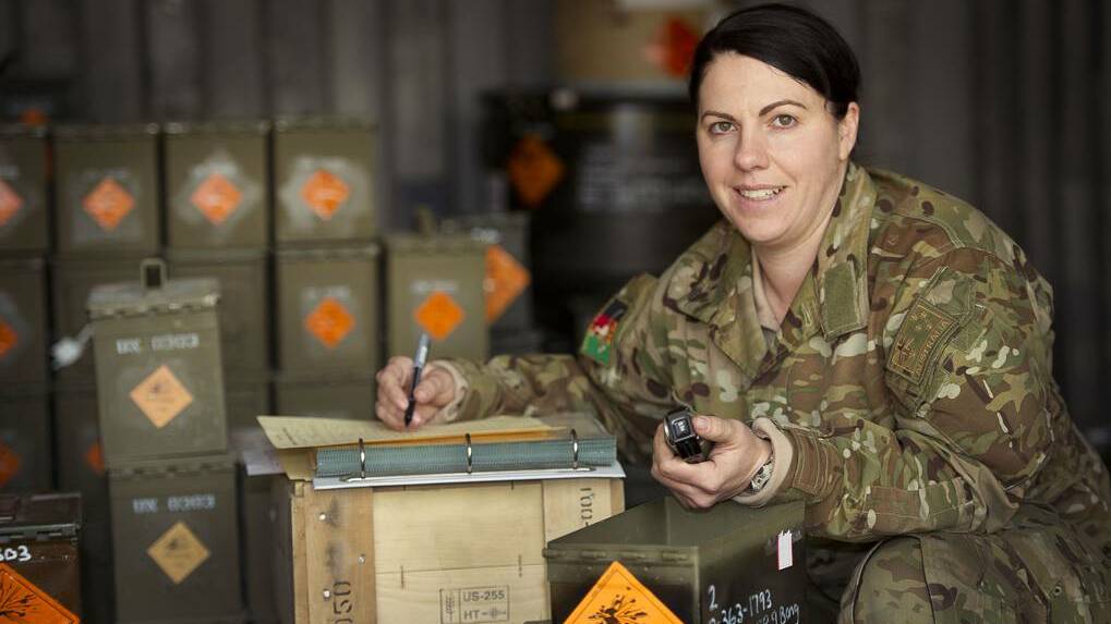Lance Corporal Natalie Hudson is an ammunition supplier on deployment in Kabul, Afghanistan. Her main job is to take delivery of and account for ammunition, as well as handling, storing, receipting and issuing ammunition. Photo: CONTRIBUTED