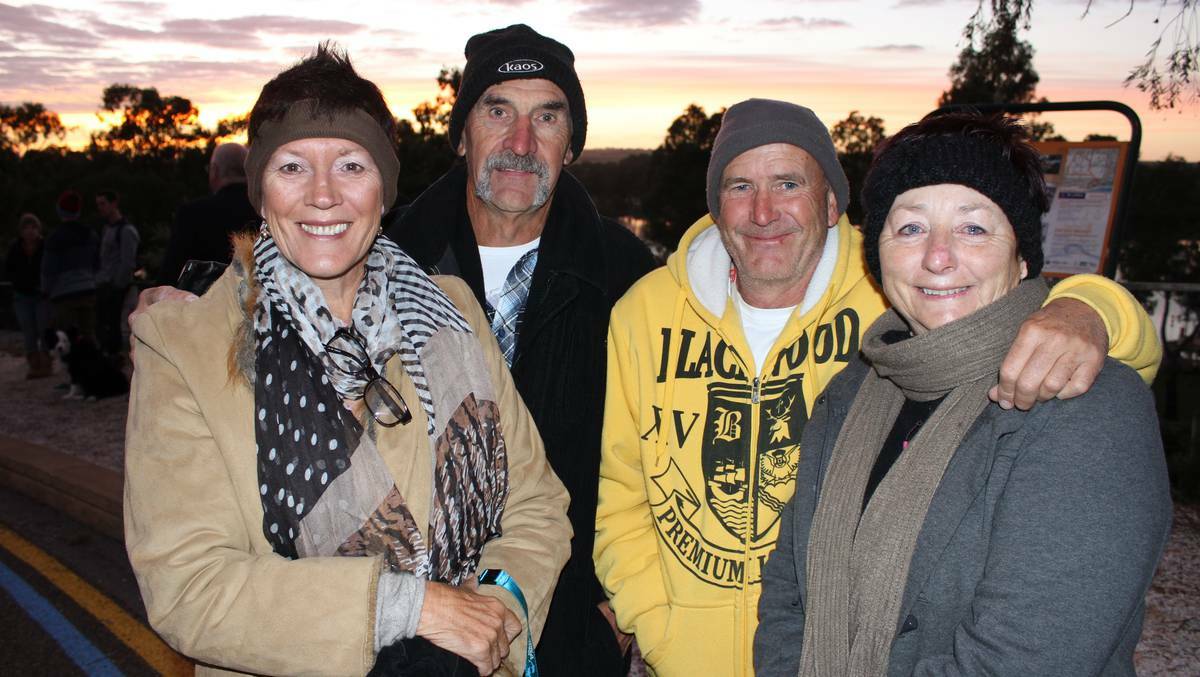 MANNUM: Jan and Denis Moss attend the Mannum Anzac service with Kevin Easlea and Janis Robinson, all of New South Wales. Photo: The Murray Valley Standard.