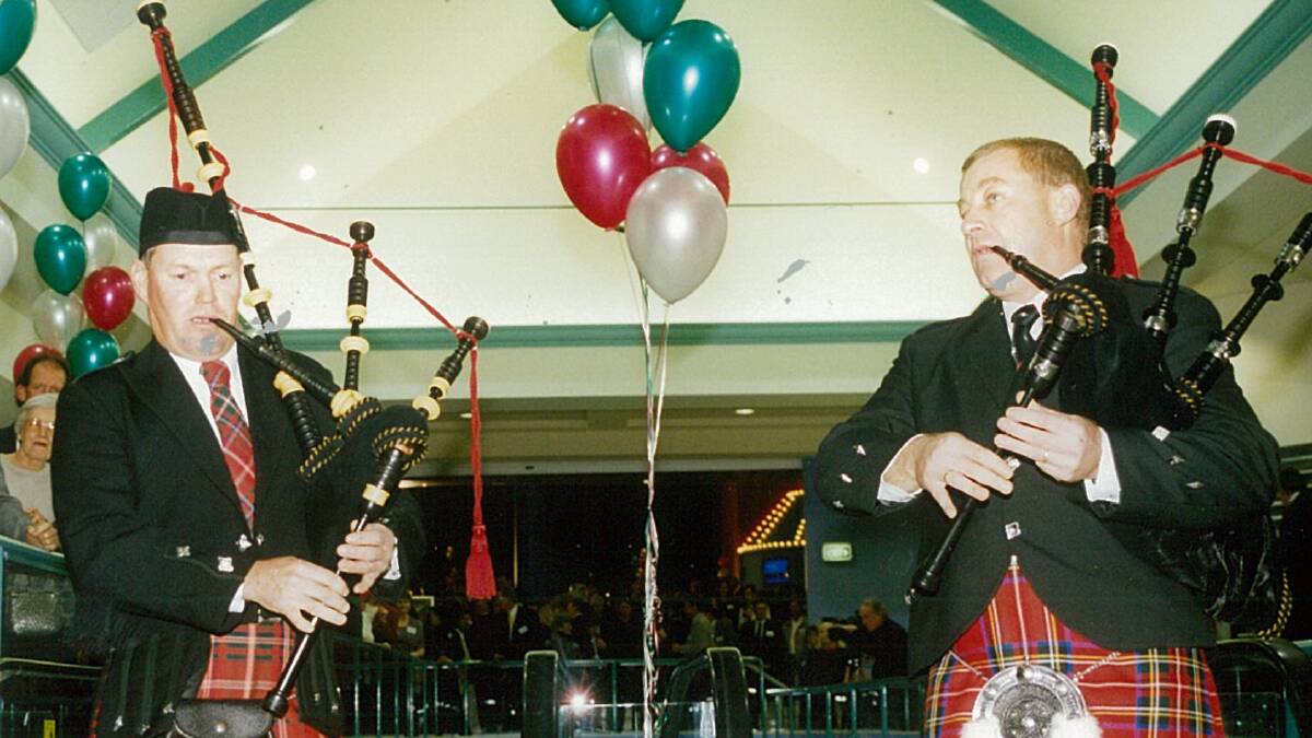 Gerard Cahill and Bruce Catton, Dubbo Pipe Band at the official opening in 1999. Photo FILE