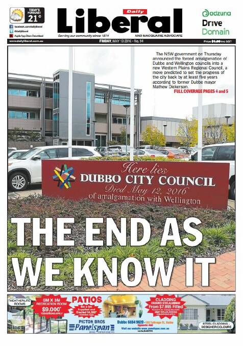 The front page of the May 13th edition of the Daily Liberal. 