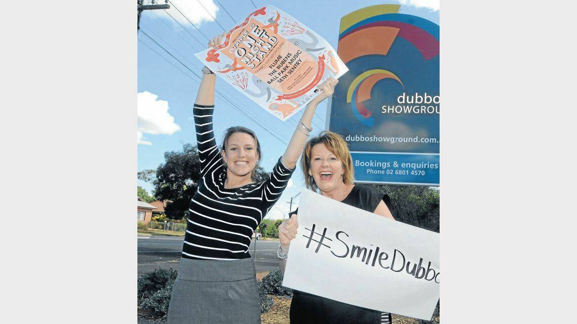 APRIL: Dubbo City Council's City Promotions and Events assistant Kelly Reynolds and supervisor Lana Willetts promote Saturday's 10th triple J One Night Stand. Photo: AMY MCINTYRE