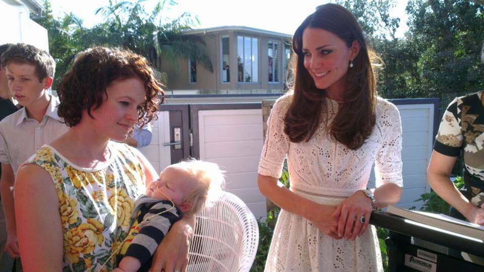 Amy and Max McIntyre from Dubbo with the Duchess of Cambridge at children's hsopice Bear Cottage.