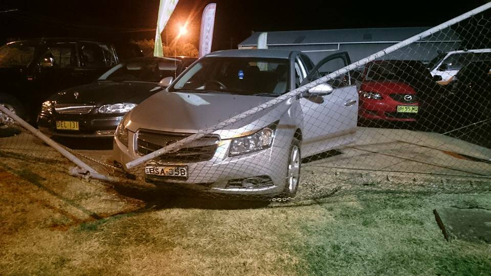 The spree started at 2am on Friday at a Dubbo car yard when thieves tried to steal a car by driving it through the fence on the property. Photo: FACEBOOK
