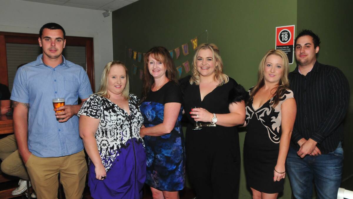 EMMA AND SHAUN'S ENGAGEMENT PARTY:  Shaun Coyle, Chelsea Benton, Denese Lees, Emma McDonald, Jodie Wilson and Daniel Walsh. Photo: HOLLY GRIFFITHS