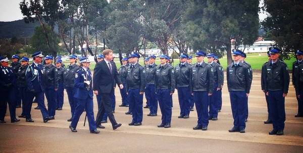 Dubbo MP Troy Grant inspected the state's newest police recruits at the Police Academy in Goulburn on April 30. Photo: CONTRIBUTED