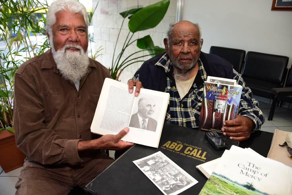 Willie Ferguson (left) and Ray Peckham with a collection of material detailing the life and work of activist William Ferguson. Photo: BELINDA SOOLE