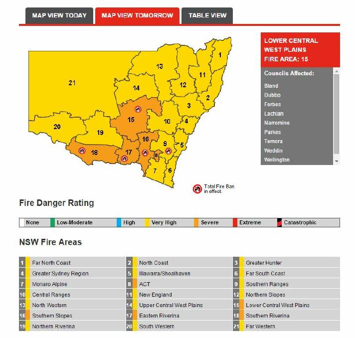 The fire danger rating map for Friday, November 14. 