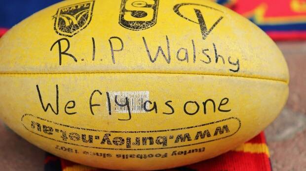 A tribute to the Crows late head coach Phil Walsh at AAMI Stadium. Photo: Getty
