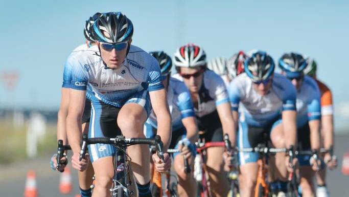 Mick Sherwood leads out in a Tamworth Cycling Club criterium earlier this year.  Pic: Barry Smith