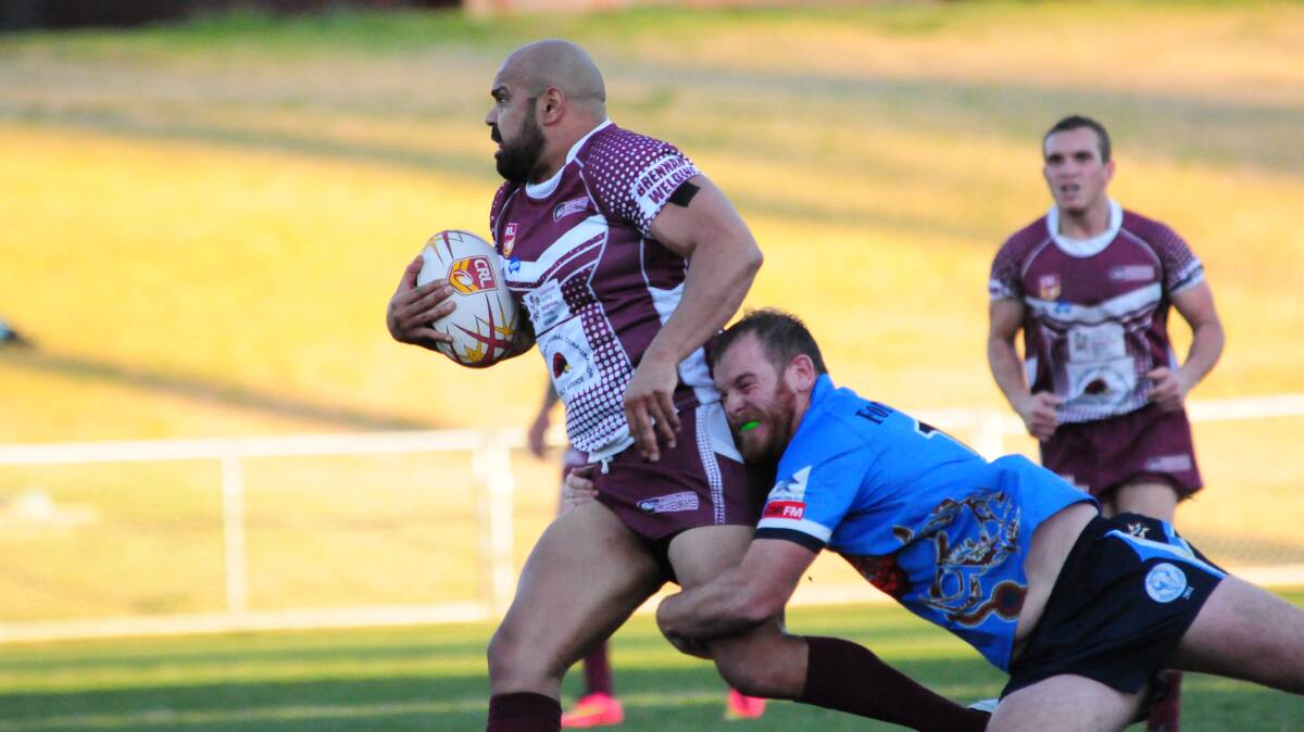 Chris Jones scored two tries for Wellington in their 32-24 win over Dubbo Macquarie at Apex Oval tonight. Photo: LOUISE DONGES