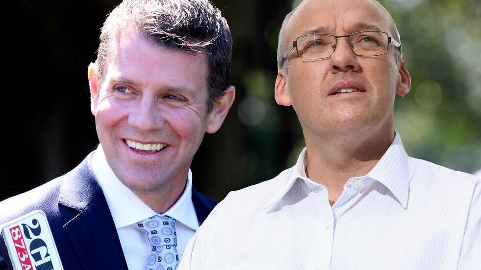 Current premier Mike Baird and wannabe Luke Folely who may make our list next time as the 45th NSW Premier. Fairfax digital images.