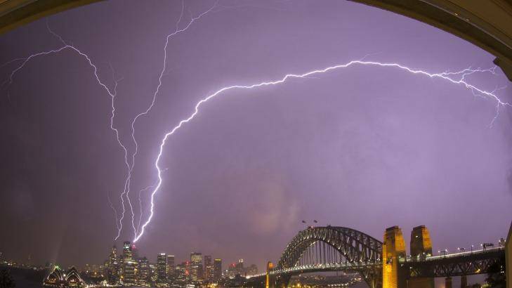 Lightning strikes Sydney Tower. Photo: Diimex