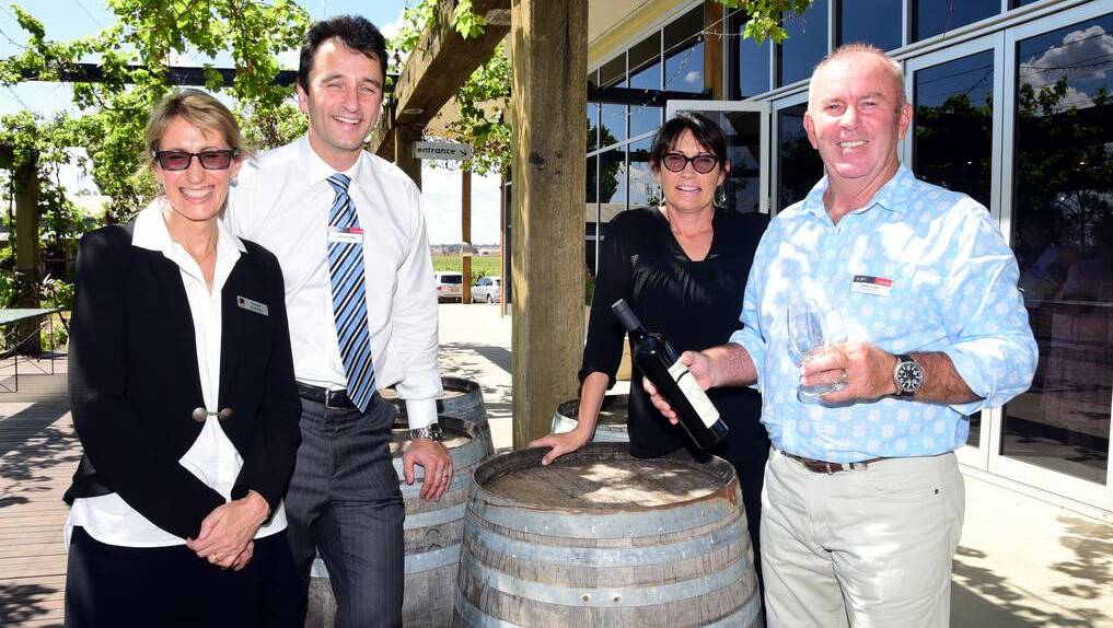 NAB group executive enterprise services and transformation, Renee Roberts, NAB group executive product and markets, Antony Cahill with Lazy River Estate s Pamela Scott and Peter Scott.	Photo: BELINDA SOOLE