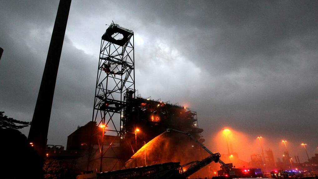 The fire at BlueScope sinter plant. Picture: SYLVIA LIBER