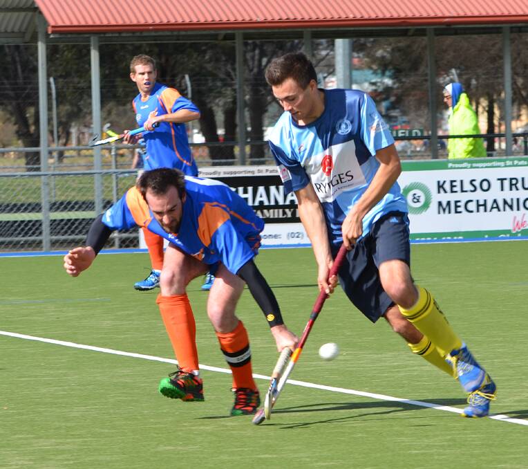 NICE TOUCH: With his first possession for Souths, Englishman Josh Sherwani (right) put away a brilliant goal as they defeated Orange Wanderers 5-1 on Saturday. Photo: ANYA WHITELAW 	071914ysouths13