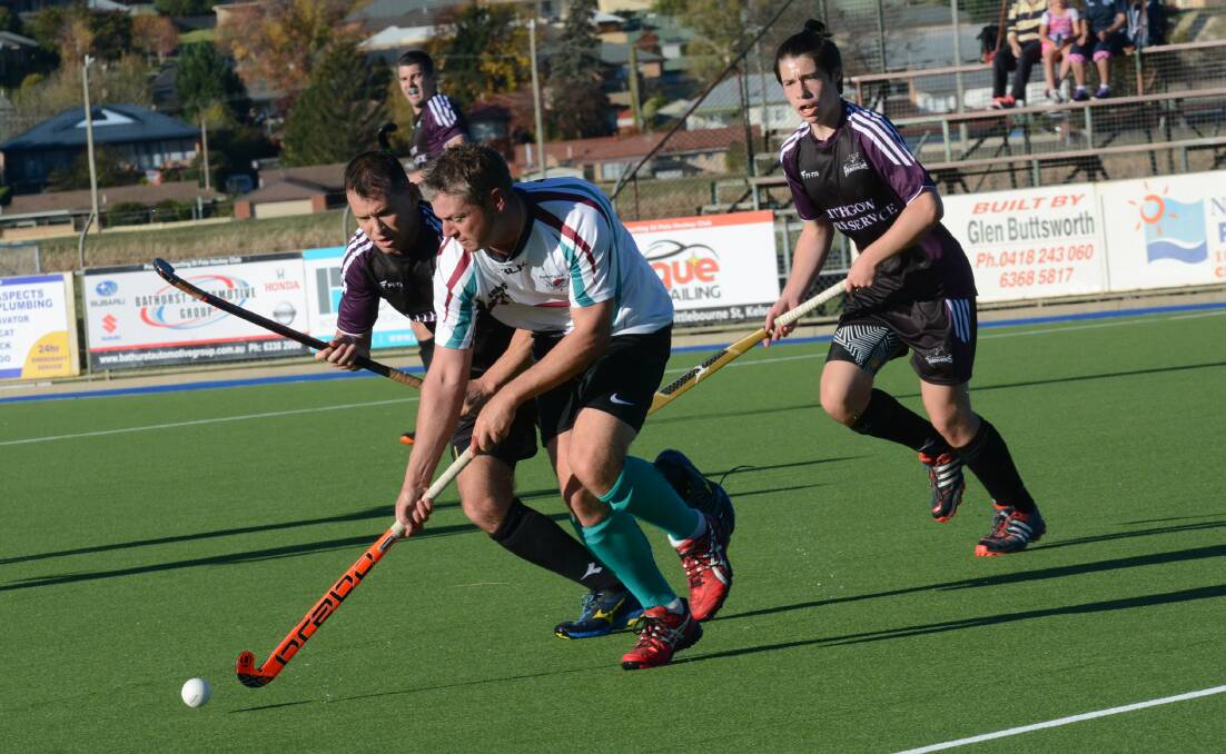 MIXED BAG: Luke McIntosh and his Bathurst City team-mates produced some of their best hockey since joining the Premier League competition on Saturday against Lithgow Panthers, but a second half fade out cost them. Photo: PHILL MURRAY 051416pcity3