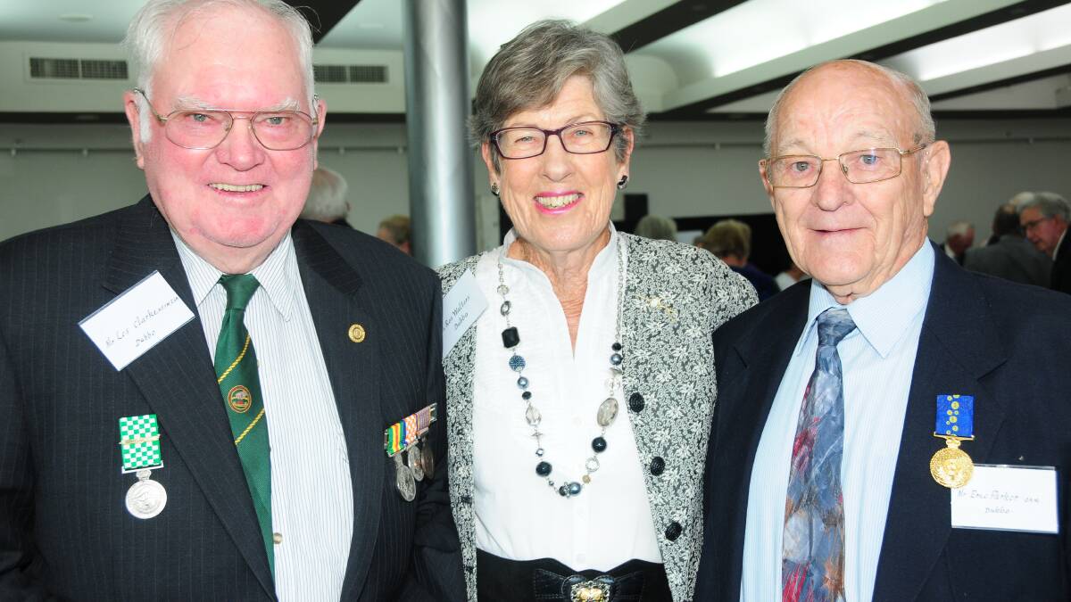 Les Clarke, Ros Walters and Eric Parker at the annual Order of Australia Awardees in the Western Area luncheon.
Photo: KATHRYN O'SULLIVAN.   