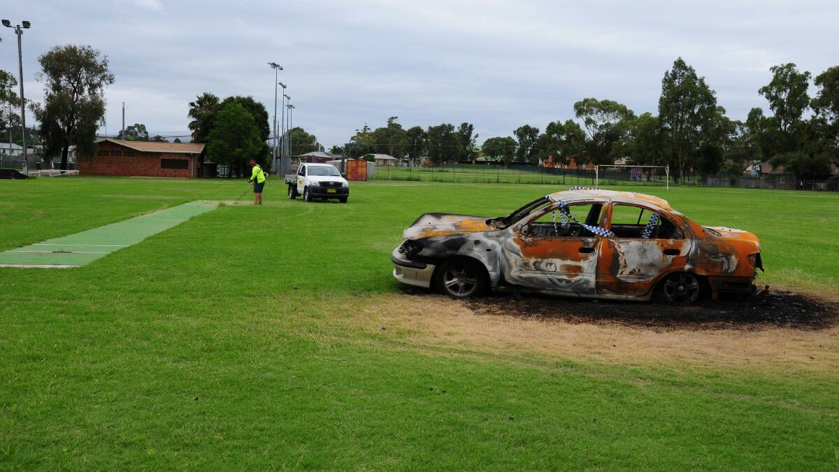 The burnt out remains of of a vehicle was discovered at Pioneer Park earlier this week. Photo: BELINDA SOOLE