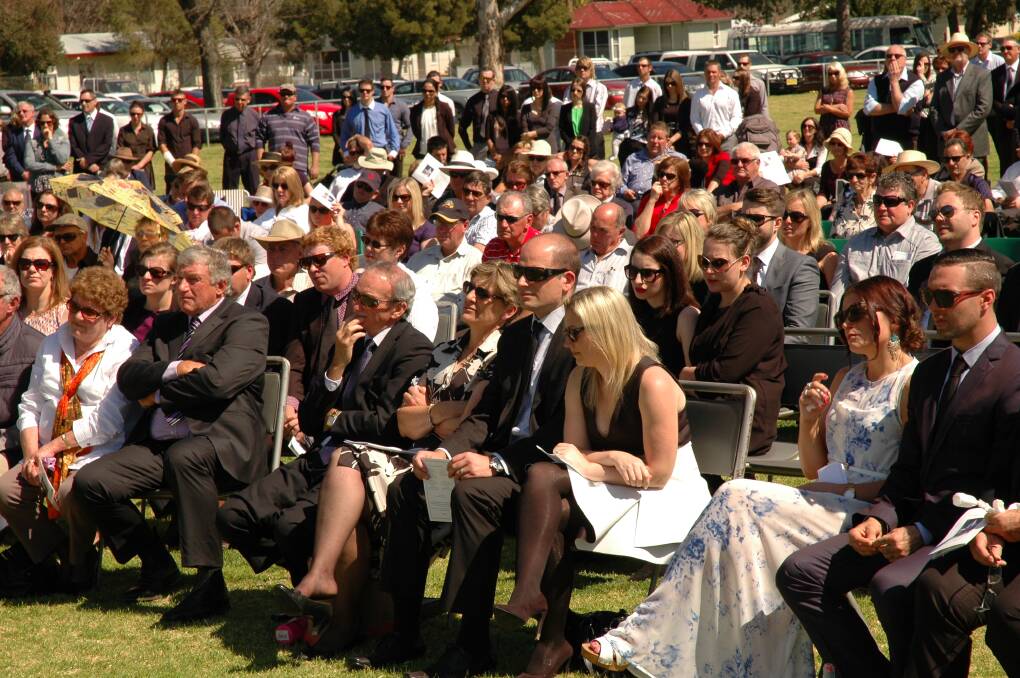 Mourners at Saturday's memorial service in Canowindra for Rozelle blast victim Chris Noble.