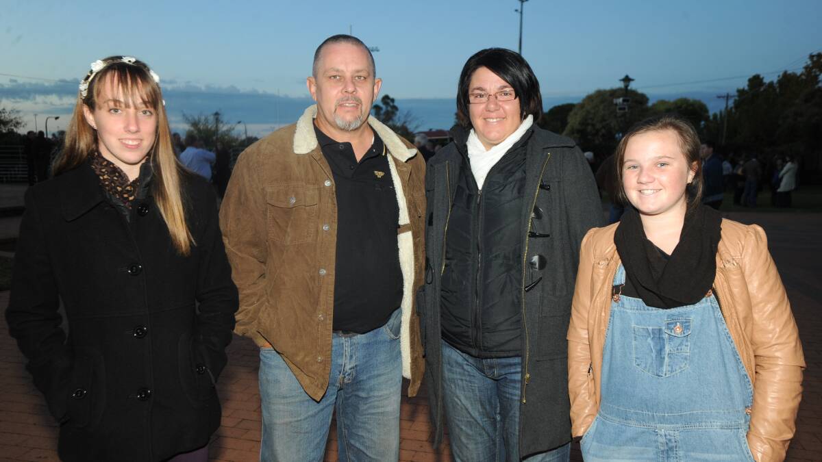 Tarra Miller, Heath Doherty, Stef Doherty and Amber Beehag at the ANZAC Dawn Service, Victoria Park Dubbo Photo Belinda Soole