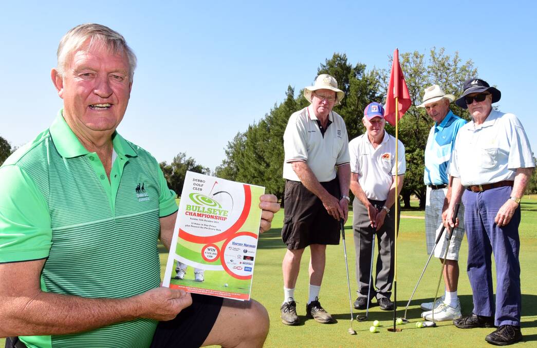 Ivor Trapman at Dubbo Golf Club with golfers Brian Crispin, Peter Heywood, Bill Stratford and Alan Taylor. 
Photo: BELINDA SOOLE