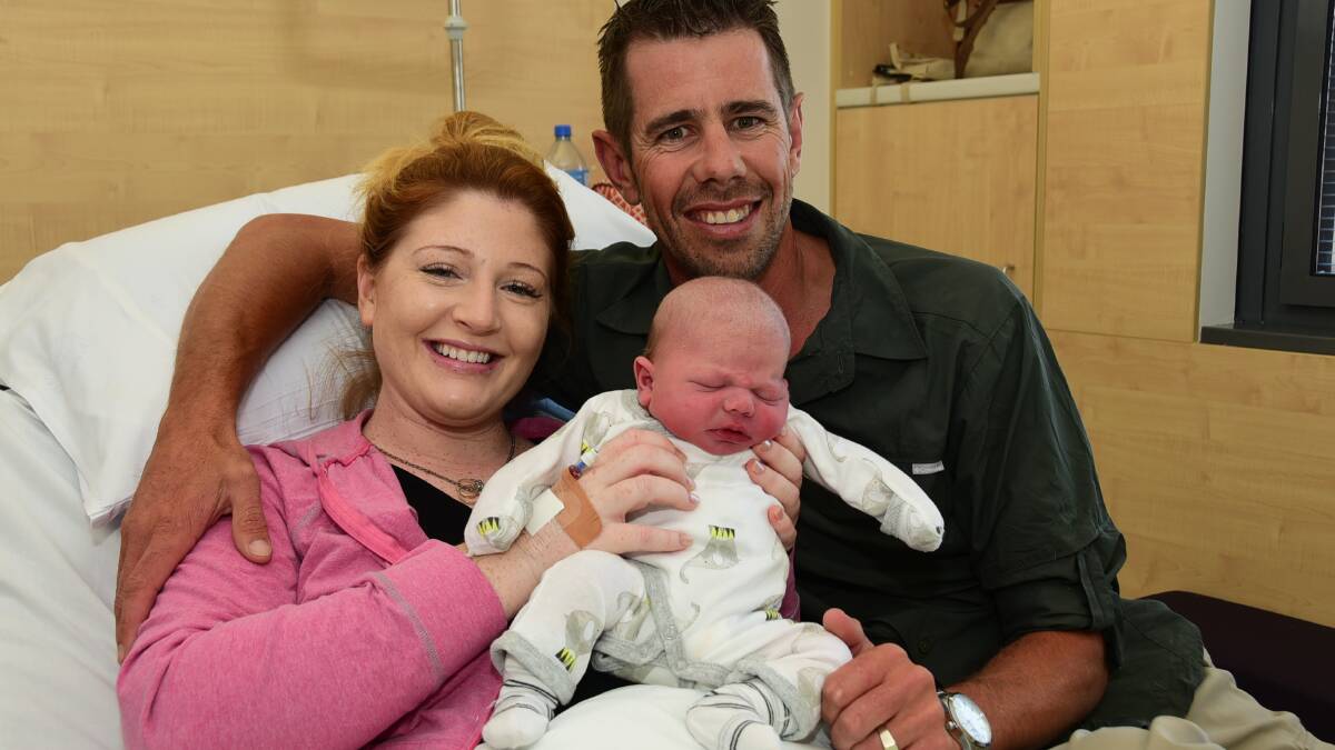 Rebecca Bruington-Tink and Greg Tink are the proud new parents of Charles Thomas Tink, the first baby to be born at Dubbo Hospital's new maternity unit. 	   Photo: BROOK KELLEHEAR-SMITH