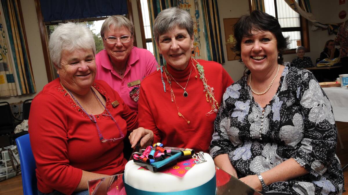 Nola Jones, Julie Vaughan, Charlene Bower and Debbie McLean celebrate 30 years of quilting and friendship at Dubbo. 	                Photo: JOSH HEARD