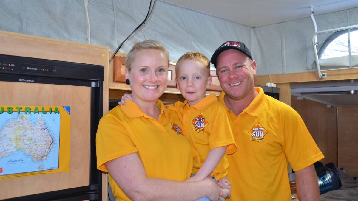 Follow the Sun ambassadors Kellie and Corey Stephenson with their son Zac.                                                                        Photo: STEPHANIE KONATAR