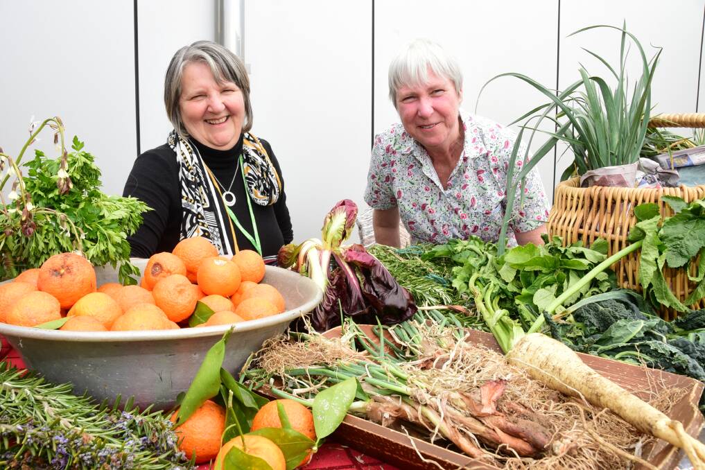 SOMETHING FOR EVERYONE: Lorna Dicks and Julie Talladay-Poulton at a recent event with their produce from the Community Gardens on Macquarie Street. Photo: PAIGE WILLIAMS