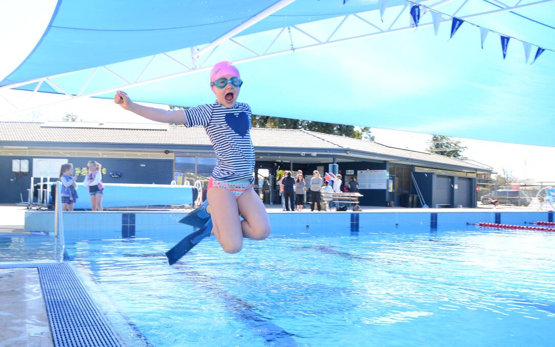 SWIM SEASON IS HERE: Maya Chapman was brave enough to take the plunge into the pool at the weekend. Photo: PAIGE WILLIAMS