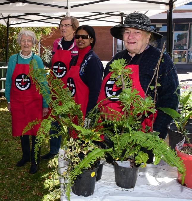 PRODUCE AT THE POLLS: Lyn Harrison, Mariah Lee, Pushpa Jeyaseelan and Shirley Gruber from the Uniting Church selling plants and produce on Saturday. Photo: BELINDA SOOLE