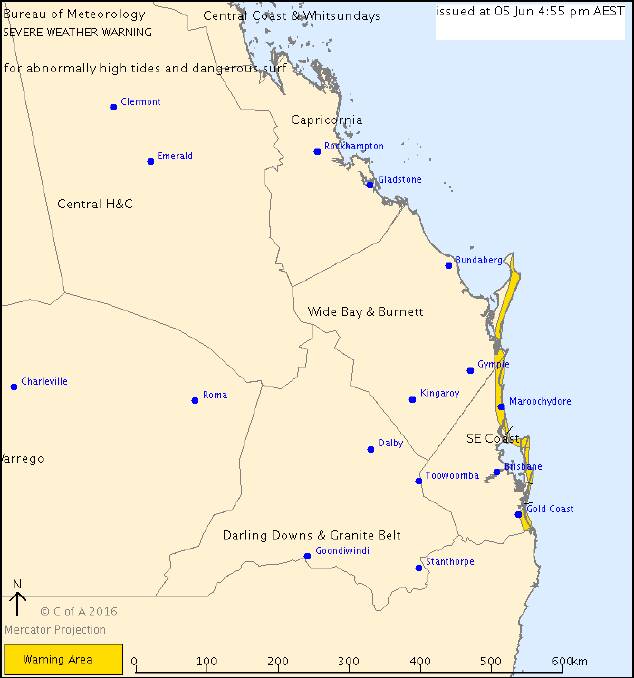 The severe weather warning area in Queensland.