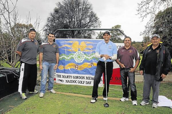 At the Marty Gordon Memorial golf day: Ashley Chatfield, Craig Biles, David Peachey, Col Fuller and Trevor Kennedy.