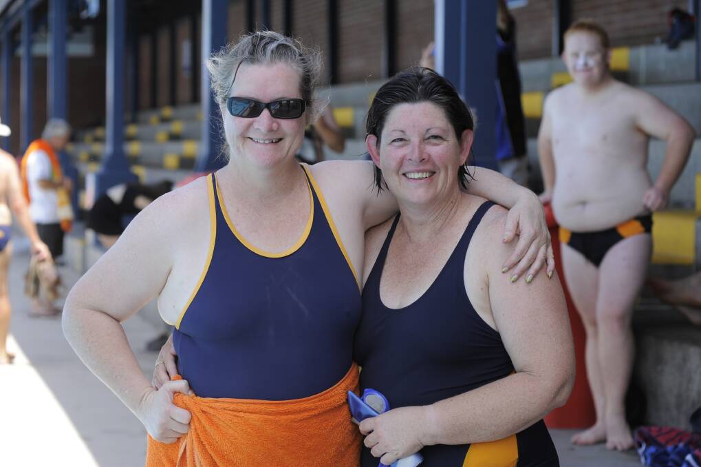 Gun swimmer last Sunday with the Ducks, Louise Taylor, pictured with Patricia Spalding. 	Photo: CHERYL BURKE