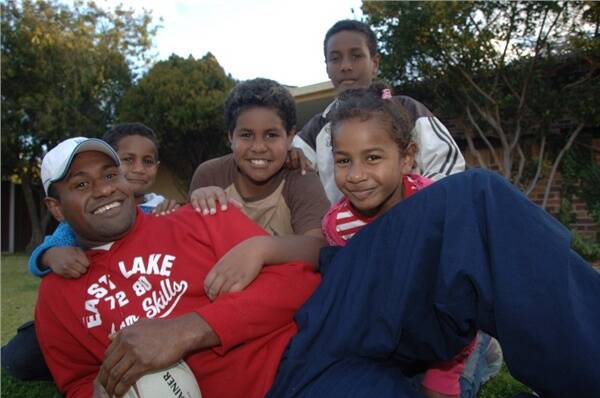 FAMILY MAN: Epa Navale with his young family Caleb, Lachlan, Eparama Jnr and Destiny.
