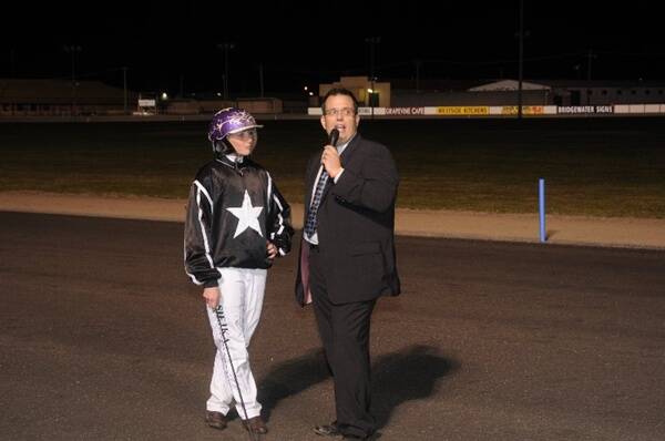 Ashlee Siejka trackside at the Dubbo Paceway on Saturday with Sky Racing's Greg Hayes.
