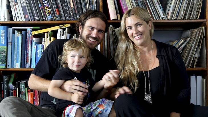 Rome Torti, 30, with his wife Rachel and 2-year-old son Ryder at their home in Miami on the Gold Coast, QLD. Rome has an inoperable grade 4 brain tumor and will commence oncotherapy in Sydney later this month.