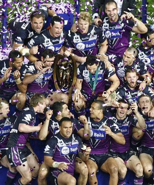 The Melbourne Storm celebrate their NRL grand final victory.