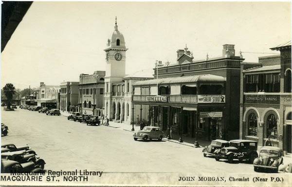 This post card of Dubbo was purchased at John Morgan Chemist in 1942. The photograph features the post office, Court House Hotel, Rural Bank and Commonwealth Bank. Image Macquarie Regional Library.