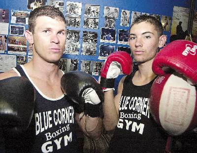 Chris Hodder with young fighter Tom Cummins whose fighting skills impressed greatly at Parkes.
