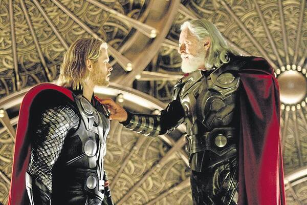 King of the gods Odin (Anthony Hopkins) has some wise words for brash son Thor (Chris Hemsworth) in Thor.