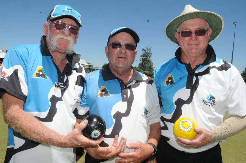 Railway members Ray Cross, John Silk and Brian McMullen at West Dubbo for the Club Challenge match against Millthorpe.  Photos: JOSH HEARD
