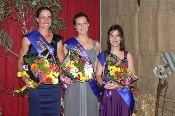 Rebecca Hamblin (Nyngan), Stephanie Rees (Dubbo) and Melanie Bett (Forbes) at the Zone Six regional showgirl judging at Grenfell at the weekend.