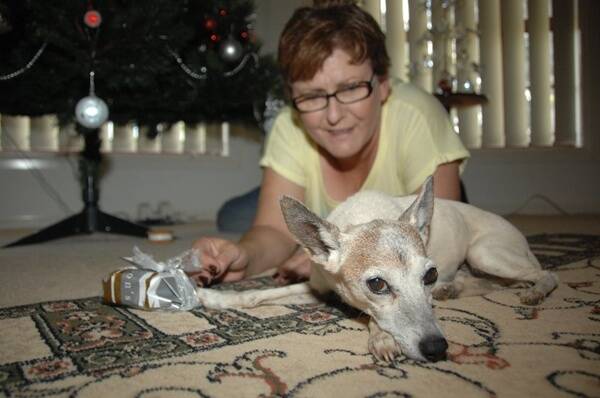 A happy Jenny Leonard is reunited with her beloved Australian Tenterfield terrier Emma.