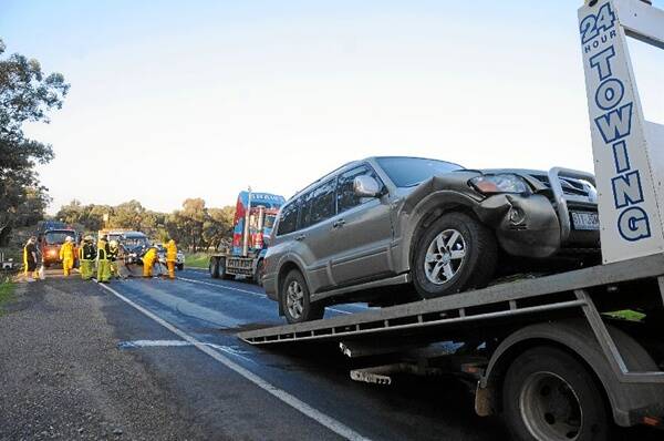 Emergency services were called to a two-car collision on the Newell Highway on Monday afternoon.             Photo: BELINDA SOOLE