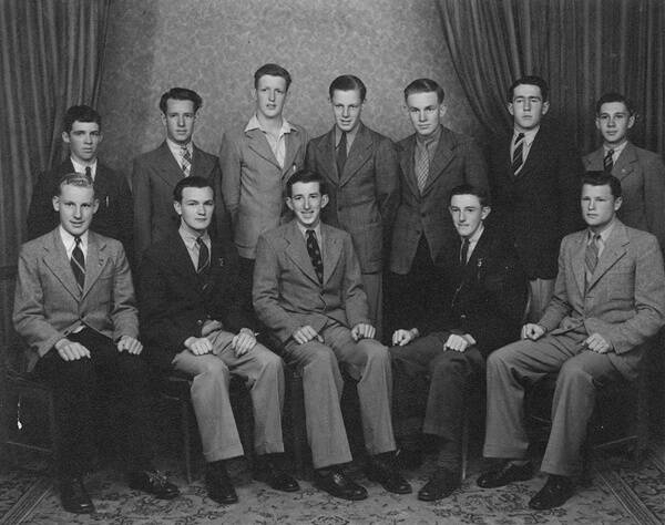 Dubbo High School prefects in 1946: (back) Norm Hazell, Max Carrett, Jim Cox, Don McInnes, Les Sheppard, Laurie Jackson, Ken Towner; (front) Ken Hefferen, Bill White, Bob Ridge (school captain), George Keeley and Bryan Palmer.